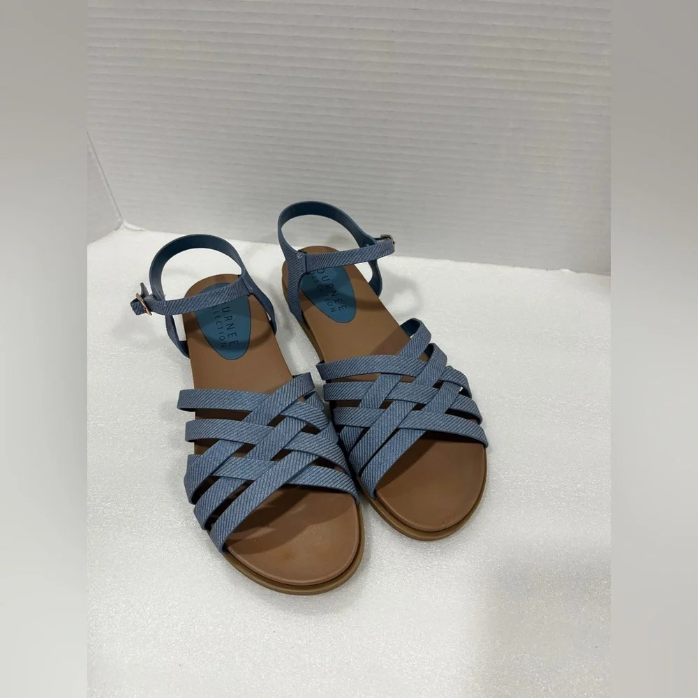 Journee Collection Womens Kimmie Ankle Strap Flat Sandals. Size: 8.5 Color:Denim